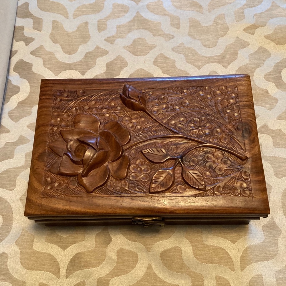 Carved wood jewelry box